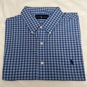 RALPH LAUREN Plaid short sleeve shirt Navy, light blue and White XL